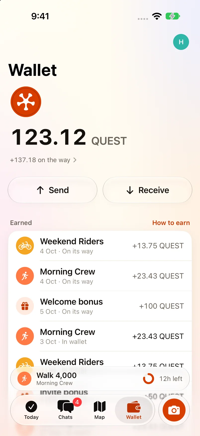 The wallet: your QUEST balance and every reward